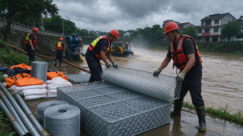 Changshu Jianghe Uholdeak Prebenitzeko Produktuek Gabion eta Galbanizatutako Sare Materialak eskaintzen dituzte Barne Mongoliako Larrialdi Drainatzeko Laguntza Proiekturako